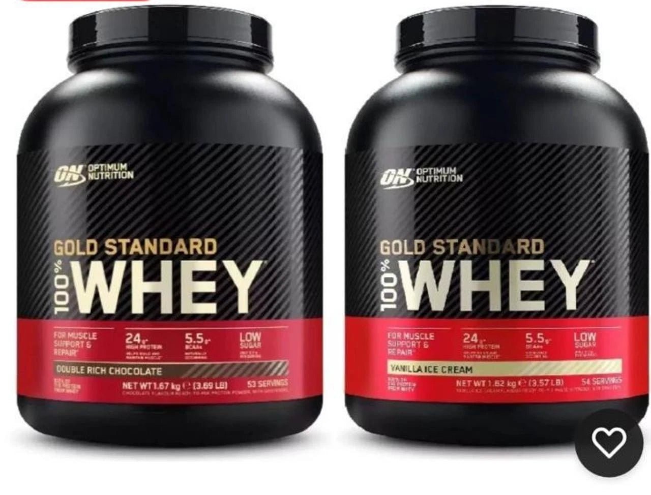 Optimum Nutrition Gold Standard 100% Whey Protein Powder | 24g Protein | Chocolate 1.67kg & Vanilla 1.62kg - Ecotrade Goods Limited